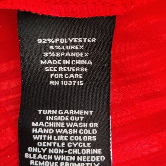 Nanette Lepore Short Cap Sleeve Blouse S Striped Metallic Ruffle Neck Orange Red - Picture 10 of 11